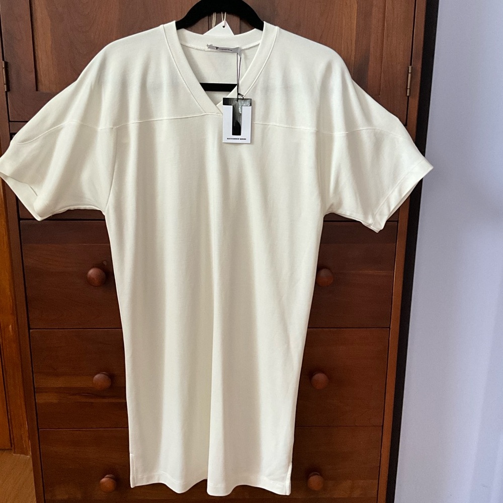 T by Alexander Wang Football Jersey Ivory Short Sleeve Mini Dress Tunic Sz XS